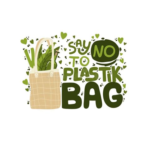 éco Sac Main écrit Slogan Lettrage Et Illustration Du Mode De Vie Zéro Déchet Pas De Plastique