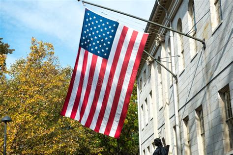 American Flag On The College Campus Building Stock Image Image Of Building America 104085935