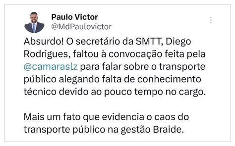 Paulo Victor critica justificativa do secretário da SMTT para não ir à