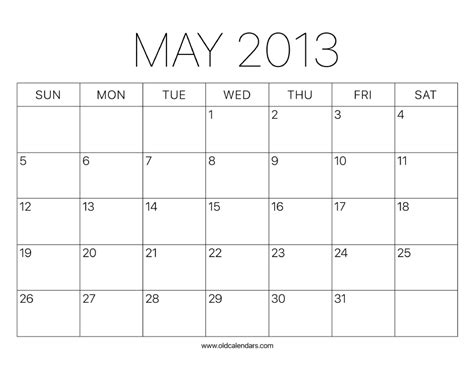 2013 Calendar May – Printable Old Calendars