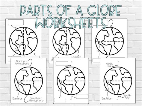 Parts of a Globe Worksheets Printable Black and White - Etsy