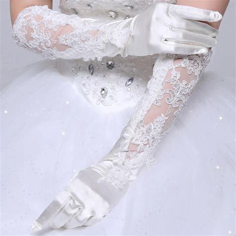 Bridal Gloves White Satin Long Full Finger Bridal Gloves Lace Weddin