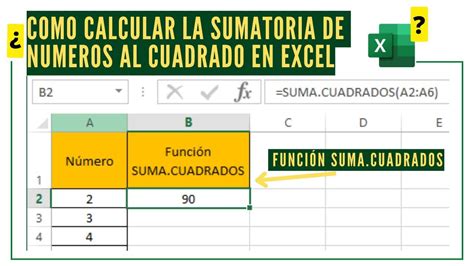 Como Calcular La Sumatoria De Numeros Al Cuadrado En Excel Youtube