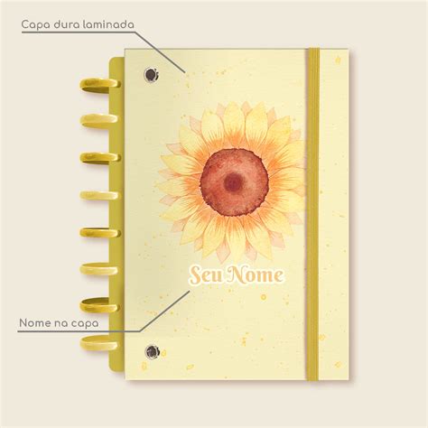 Caderno De Disco Personalizado A5 120g Estampa Girassol