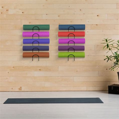 Wall Mounted Yoga Mat Storage And Towel Rack With Hooks Etsy Gym