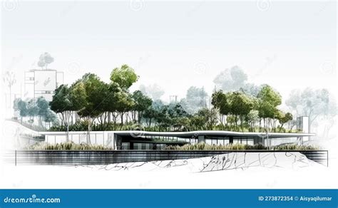 Architect S Concept Sketch Drawing of a Public Park within the Urban ...