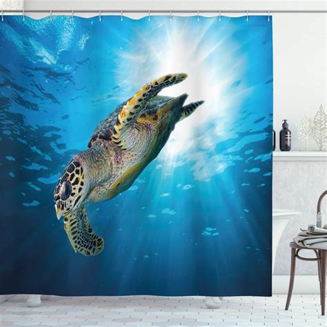 Turtle Shower Curtain Hawksbill Sea Turtle Dive Deep Into The Blue