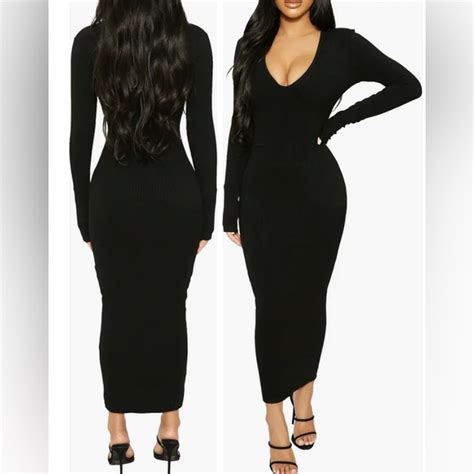 Naked Wardrobe Dresses Nwot Naked Wardrobe Snatched Vneck Long Sleeve Midi Dress In Black