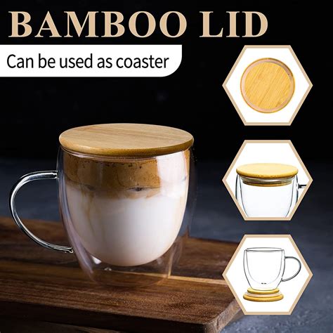 Paracity Insulated Double Wall Glass Coffee Mugs 2 Set With Bamboo Lid