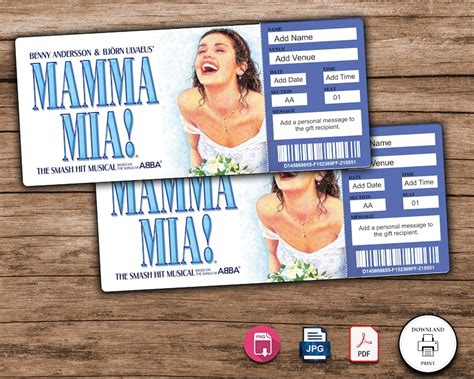 Printable Mamma Mia Broadway Surprise Ticket Editable Musical Etsy Uk