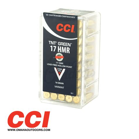 CCI TNT Green Ammo 17 HMR 16 Gr TNT Green HP 50 Round Box 951 Omaha