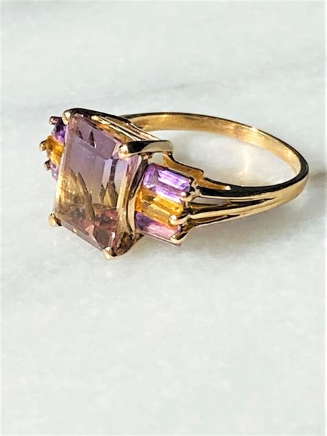 10K Yellow Gold Emerald Cut Ametrine Ring Vintage Size 6 - Etsy