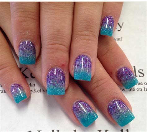 Purple Glitter Nails Ombre Nails Glitter Teal Nails