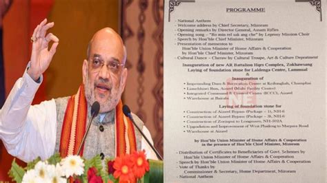 Union Home Minister Amit Shah To Visit Mizoram Today Will Inaugurate