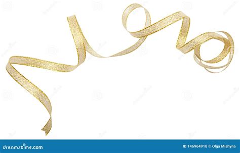 Golden Ribbon Curl Isolated on White Background. Stock Photo - Image of ...