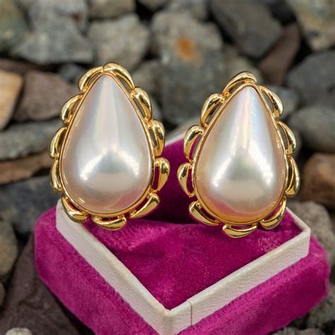 Mabe Pearl Earrings 14K Yellow Gold