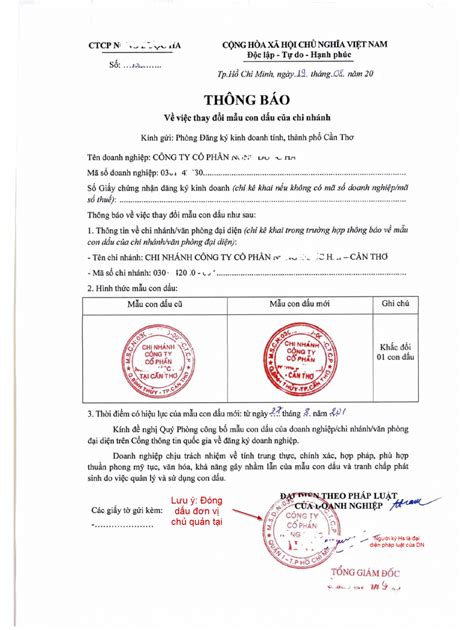 Thủ Tục Hồ Sơ đăng Ký Thay đổi Con Dấu 2021