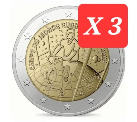 3 X 2 Euros Commémorative France 2023 Coupe du Monde de Rugby 3 PIECES