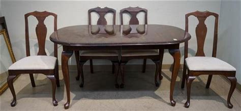 Lot Queen Anne Style Cherry Extension Dining Table And Four Chairs Length When Closed 62 In