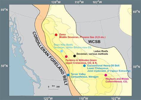 Map of the Western Canada Sedimentary Basin, indicating the thickness... | Download Scientific ...