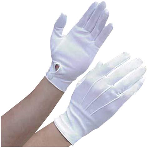 White Nylon Snap Closure Parade Gloves Adult Costume Accessory