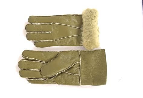 Mens Olive Green Leather Merino Shearling Sheepskin Luxury Gloves A