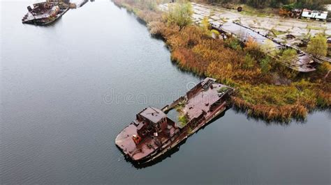 Sunken Barges In The Pripyat River Stock Image Image Of Catastrophe