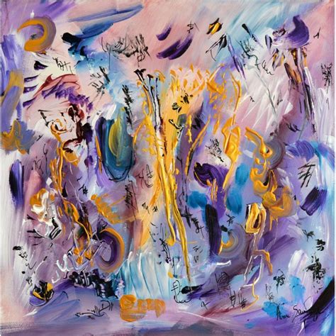 Tableau Abstrait Violet Et Or Sur Bois Peinture Abstraite Moderne Me