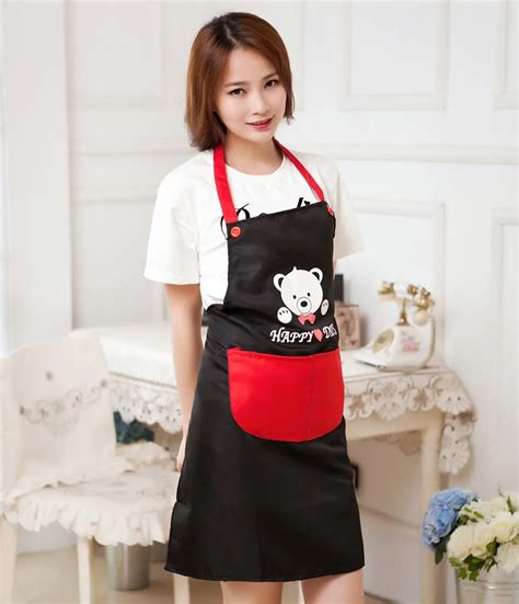 1pc Women Black Apron Kitchen Restaurant Bib Cooking Aprons With Pockets Waterproof Home Apron