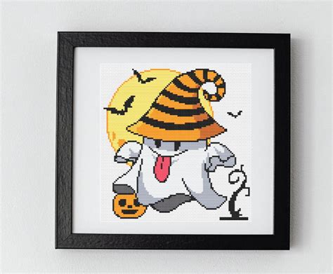 Halloween Cute Ghost Cross Stitch Pattern Pdf Etsy