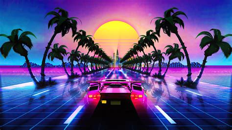 Synthwave Sports Car Lamborghini Retrowave Digital Art Vaporwave