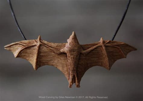 A New Flying Fox Bat Pendant Hand Carved By Knife From English Oak