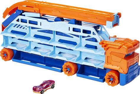 Hot Wheels City Speed Drop Transport Hauler With Toy Car Stores Scale Vehicles