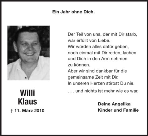 Traueranzeigen Von Willi Klaus Aachen Gedenkt