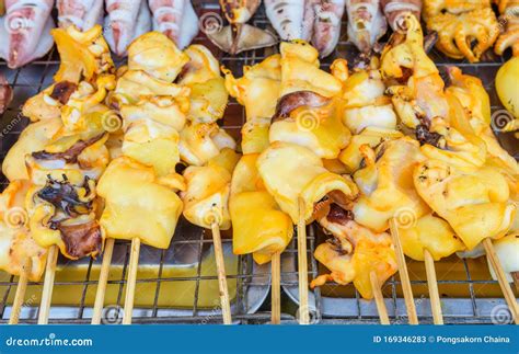 Grilled Squid At Street Food Market In Thailand Stock Image Image Of