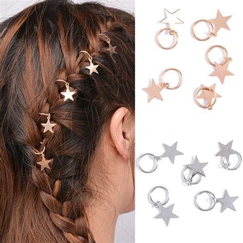 LICG 10pcs Lady Girls Cute Shiny Silver Gold Star Hair Rings Braids