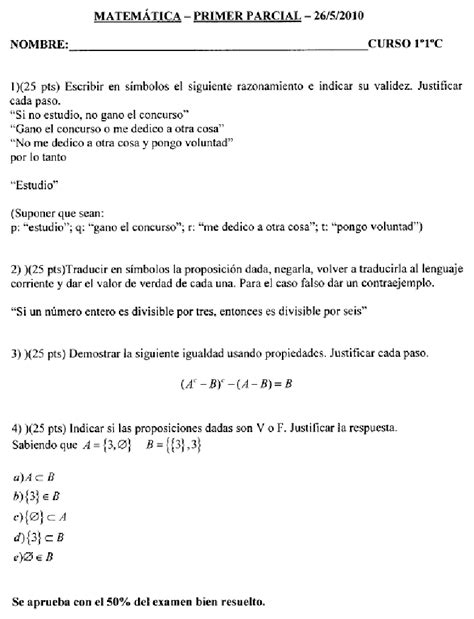 Instituto de Tecnologia ORT Matemática Primer Examen Parcial 2010