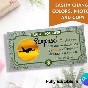 Flight Voucher Gift Reveal Certificate, Travel Surprise Gift Card ...