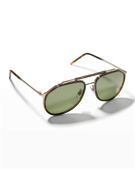 Saint Laurent Mens Double Bridge Metal Aviator Sunglasses Neiman Marcus