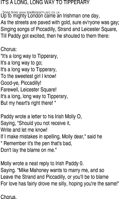 Irish Music Song And Ballad Lyrics For Its A Long Long Way To Tipperary