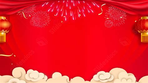 Red New Year Party White Clouds Fireworks Lantern Powerpoint Background ...