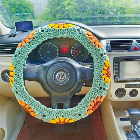 Crochet Sunflower Steering Wheel Cover Etsy UK