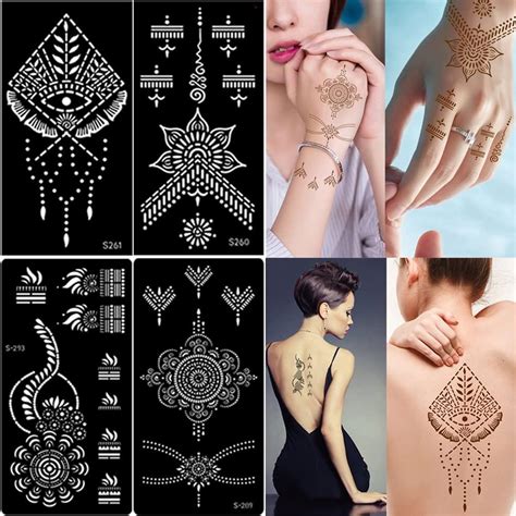 Xmasir Sheets Reusable Henna Tattoo Stencils Set Indian Arabian