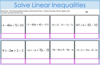 Linear Inequalities Pick Board By Whole Latte Math TPT