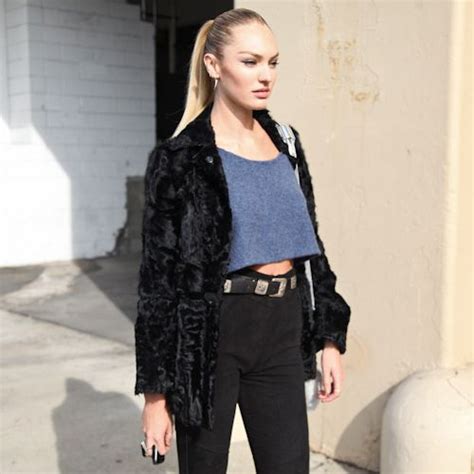 Candice Swanepoel Sleek Ponytail Mom Jeans And A Crop Top And Of