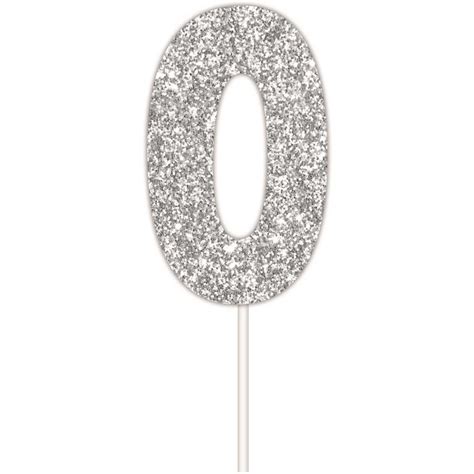 Artwrap Number 0 Glitter Cake Topper Silver Big W Glitter Cake