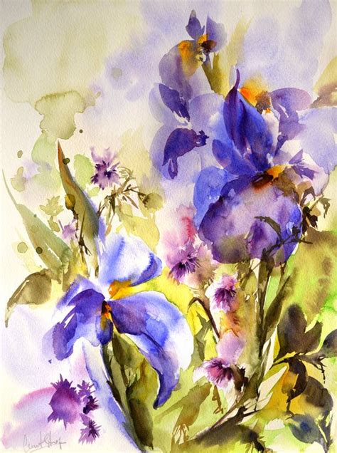 Abstrait Iris Peinture Peinture Laquarelle Violet Par Canotstop