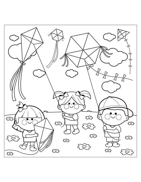 Coloriage Enfants Font Voler des Cerfs volants télécharger et