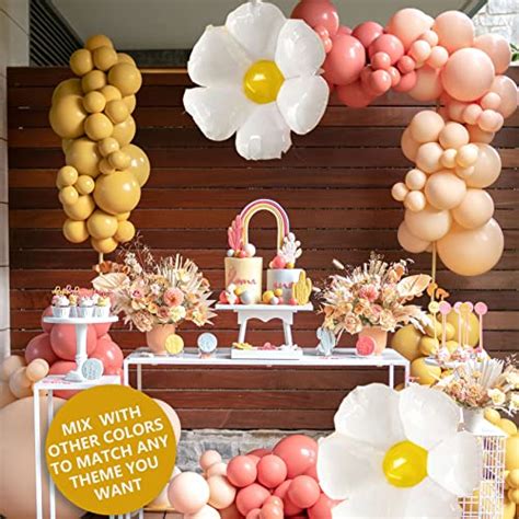 Daisy Balloon Garland Flower Theme Groovy Balloons Arch Pastel White Dusty Pink Blush Beige Nude