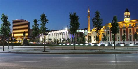 Skanderbeg Square Sheshi Skënderbej By Night In Tirana Albania